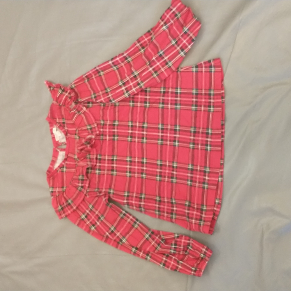 J. Crew crewcuts ruffle trimmed long sleeve top in Brodie red tartan